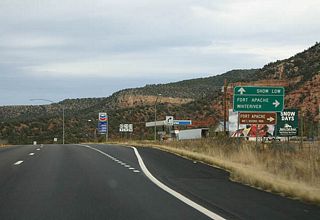 SR 73 is the original road up through the Fort Apache Indian Nation, with the majority replaced by US 60. The present-day road begins here and travels through Fort Apache, Hon Dah and White River to SR 260.