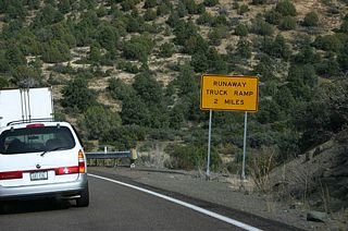 In the 1990s, a runaway truck ramp was added. This sign advises motorists of the runaway truck ramp ahead.