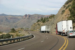 Unfortunately, if stuck behind a truck, it will make your ride a lot longer to the canyon bottom. The two trucks seen here were traveling approximately 20 MPH.