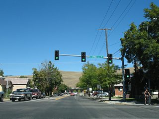Northbound U.S. 93 Business (Orange Street) at Spruce Street.