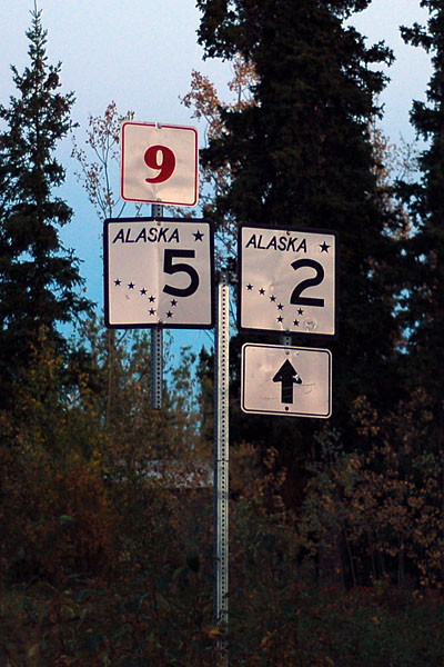 Alaska - State Highway 2 and State Highway 5 sign.