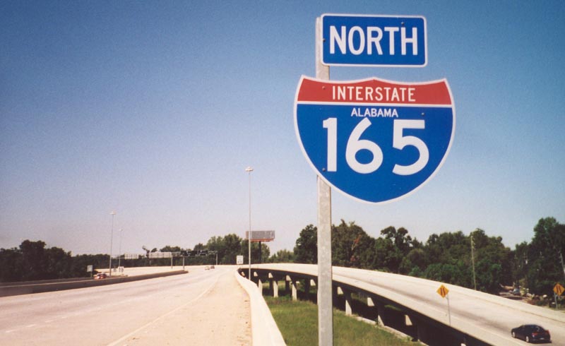 Alabama Interstate 165 sign.