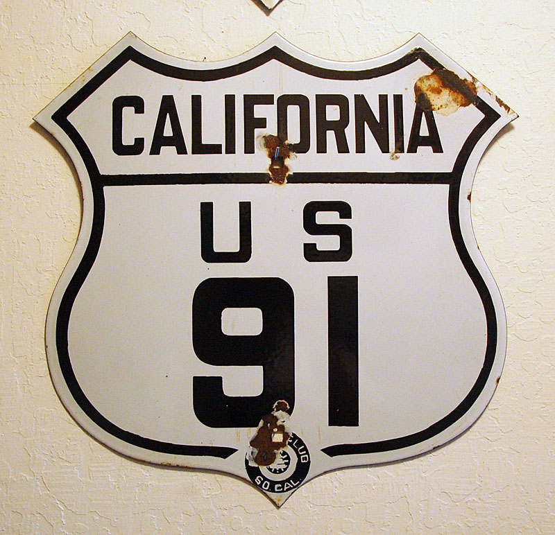 California U.S. Highway 91 sign.