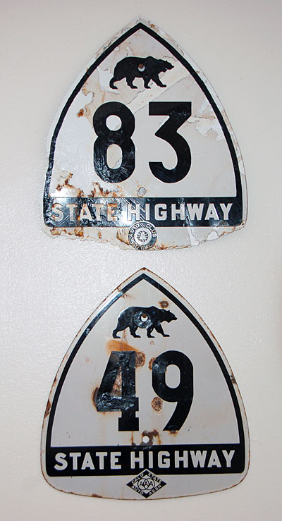 California - State Highway 83 and State Highway 49 sign.