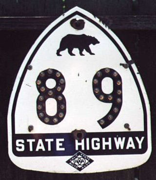 California State Highway 89 sign.