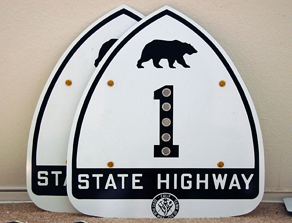 California State Highway 1 sign.