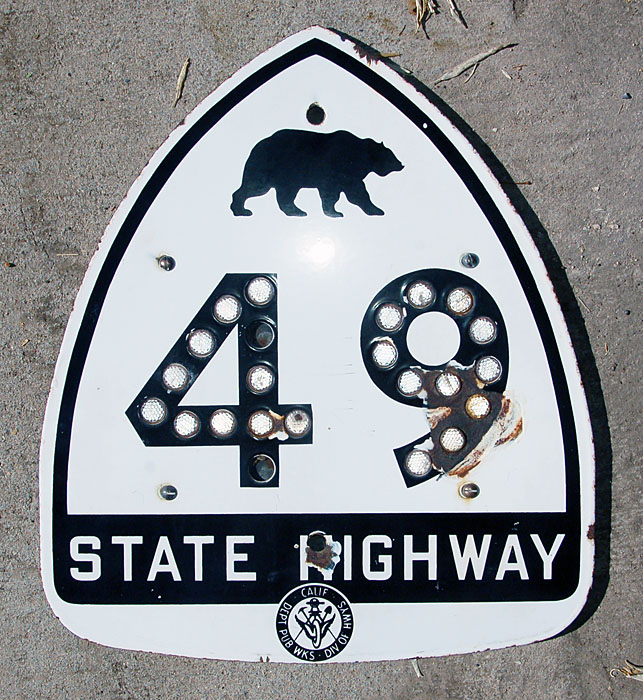 California State Highway 49 sign.