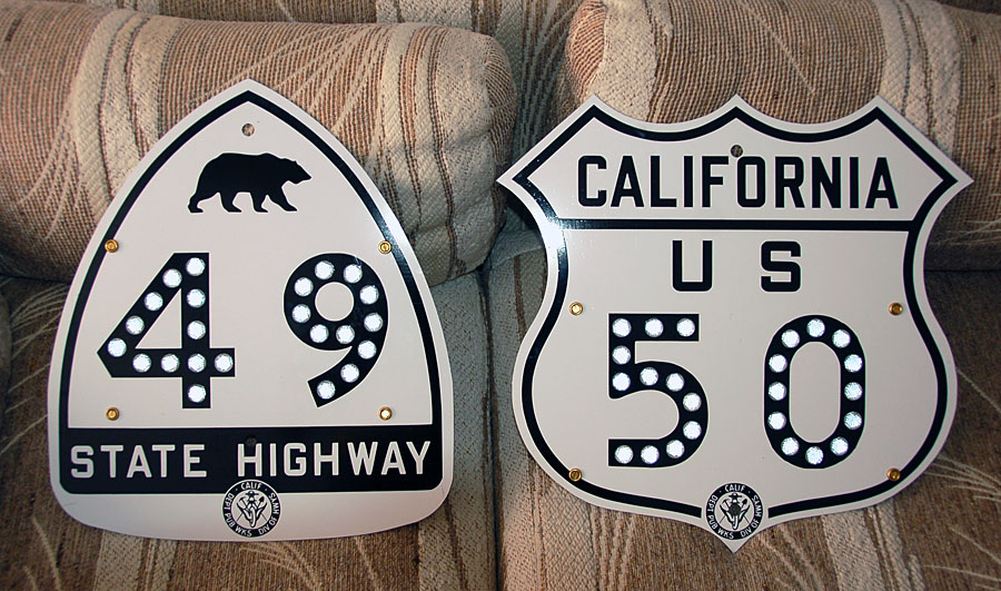 California - U.S. Highway 50 and State Highway 49 sign.