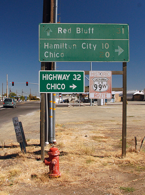 California U. S. highway 99W sign.