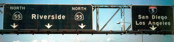 California State Highway 55 sign.
