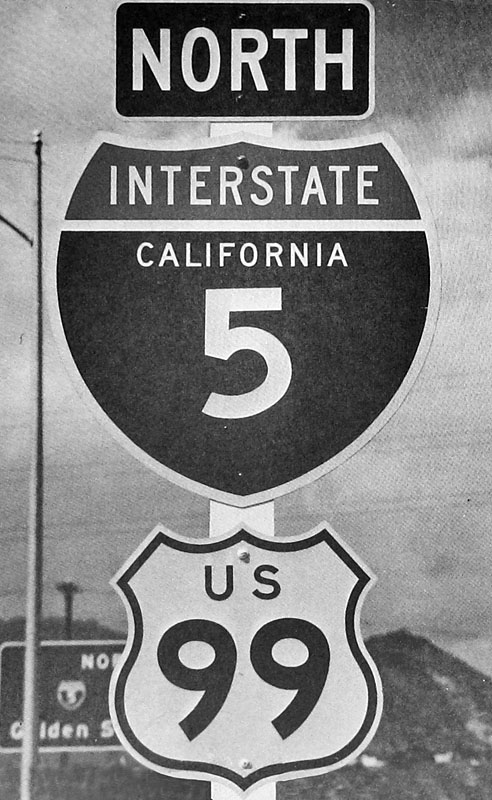 California - Interstate 5 and U.S. Highway 99 sign.