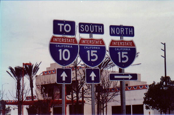 California - Interstate 10 and Interstate 15 sign.