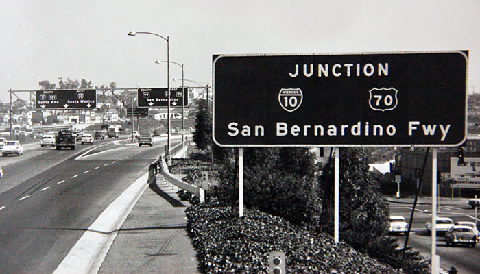 California - U.S. Highway 70 and Interstate 10 sign.