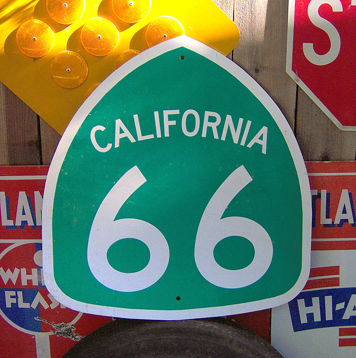 California State Highway 66 sign.