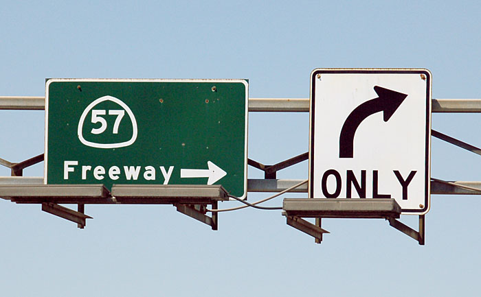 California State Highway 57 sign.