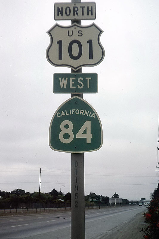 California - U.S. Highway 101 and State Highway 84 sign.