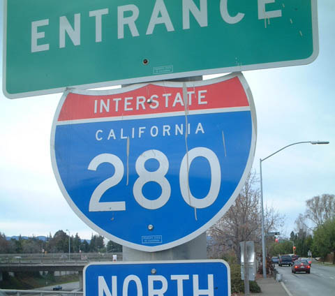 California Interstate 280 sign.