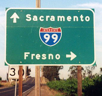 California Interstate 99 sign.