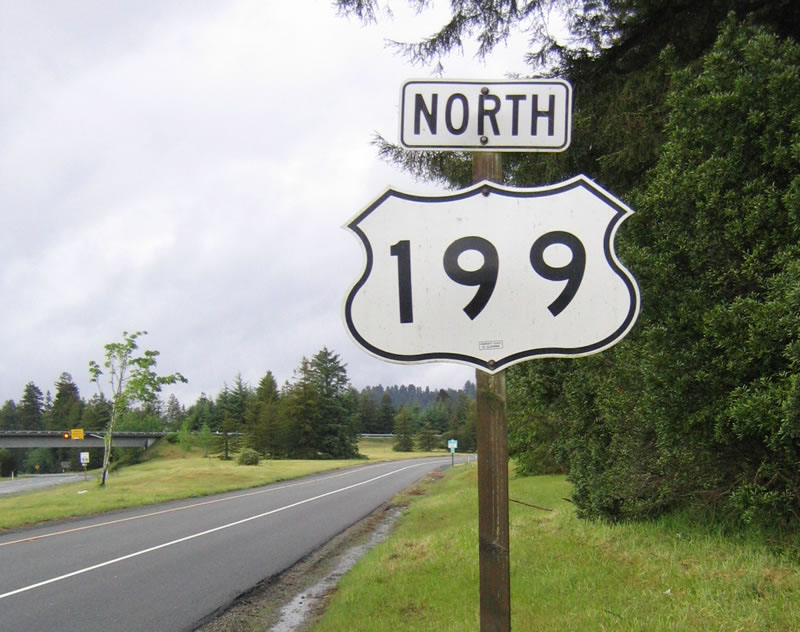California U.S. Highway 199 sign.
