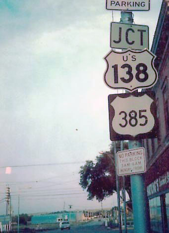 Colorado - U.S. Highway 385 and U.S. Highway 138 sign.