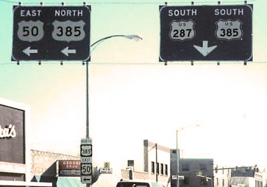 Colorado - U.S. Highway 287, U.S. Highway 385, and U.S. Highway 50 sign.