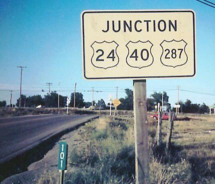 Colorado - U.S. Highway 287, U.S. Highway 40, and U.S. Highway 24 sign.