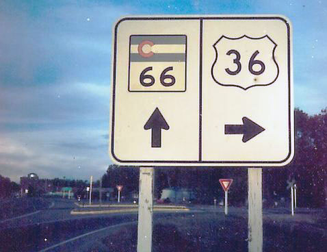 Colorado - U.S. Highway 36 and State Highway 66 sign.