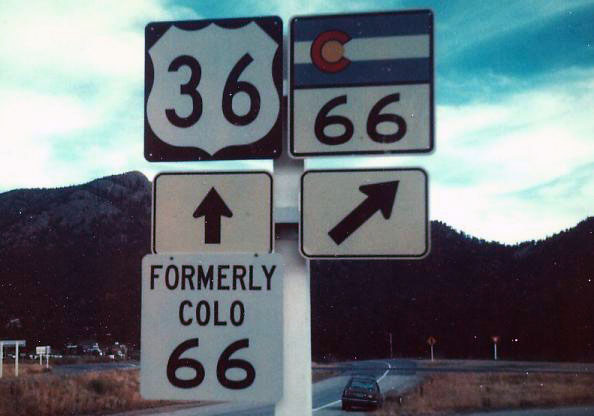 Colorado - State Highway 66 and U.S. Highway 36 sign.