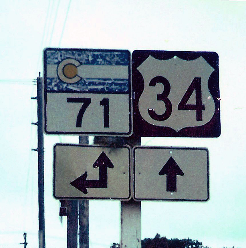 Colorado - State Highway 71 and U.S. Highway 34 sign.