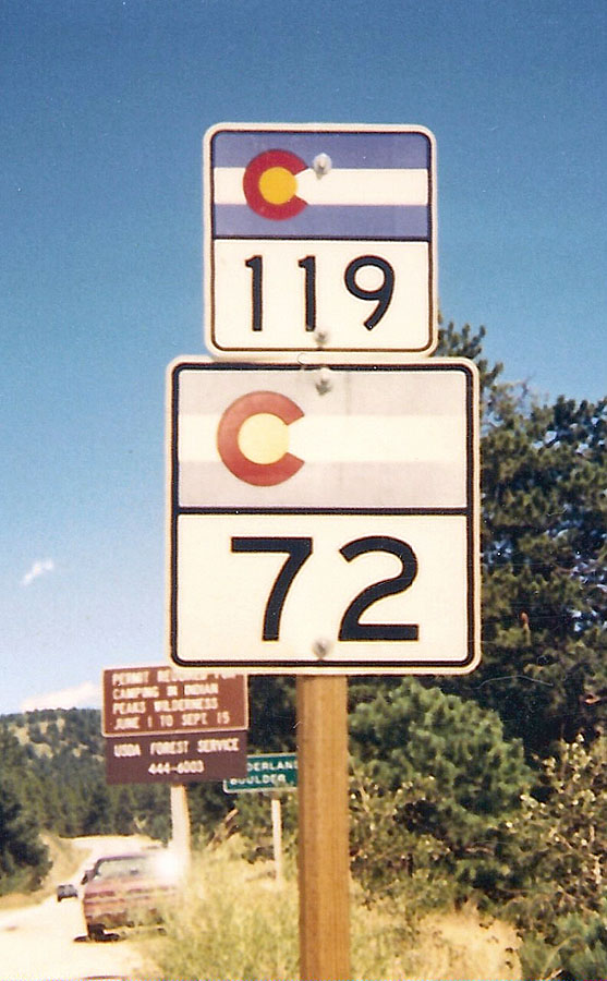 Colorado - State Highway 119 and State Highway 72 sign.