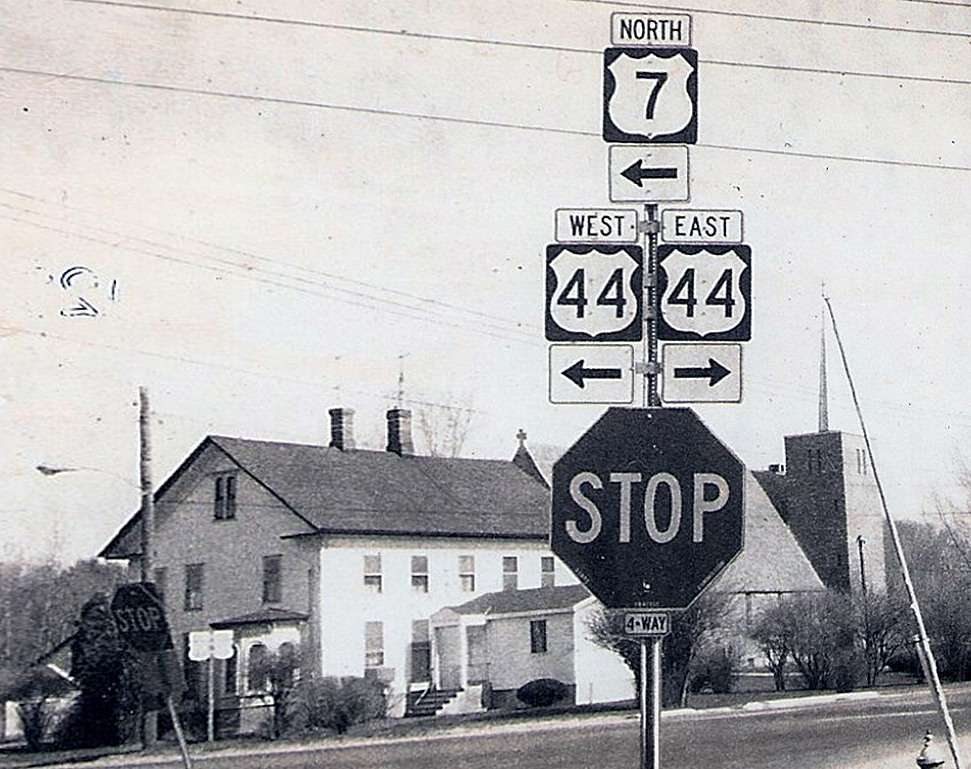 Connecticut - U.S. Highway 44 and U.S. Highway 7 sign.