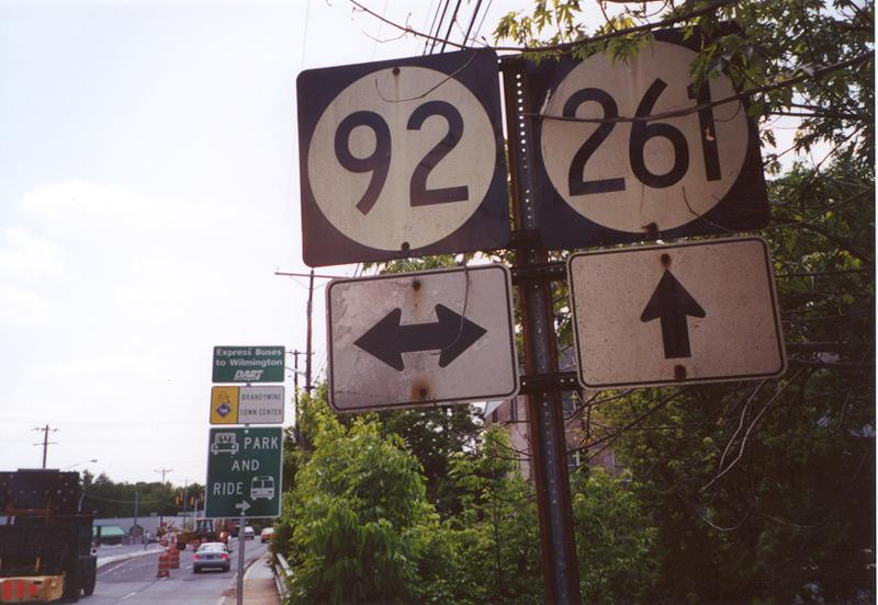 Delaware - State Highway 261 and State Highway 92 sign.