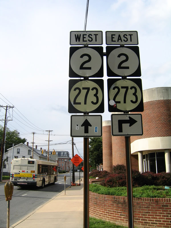 Delaware - State Highway 2 and State Highway 273 sign.