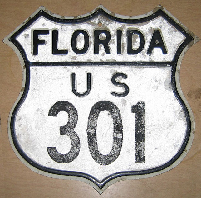 Florida U.S. Highway 301 sign.