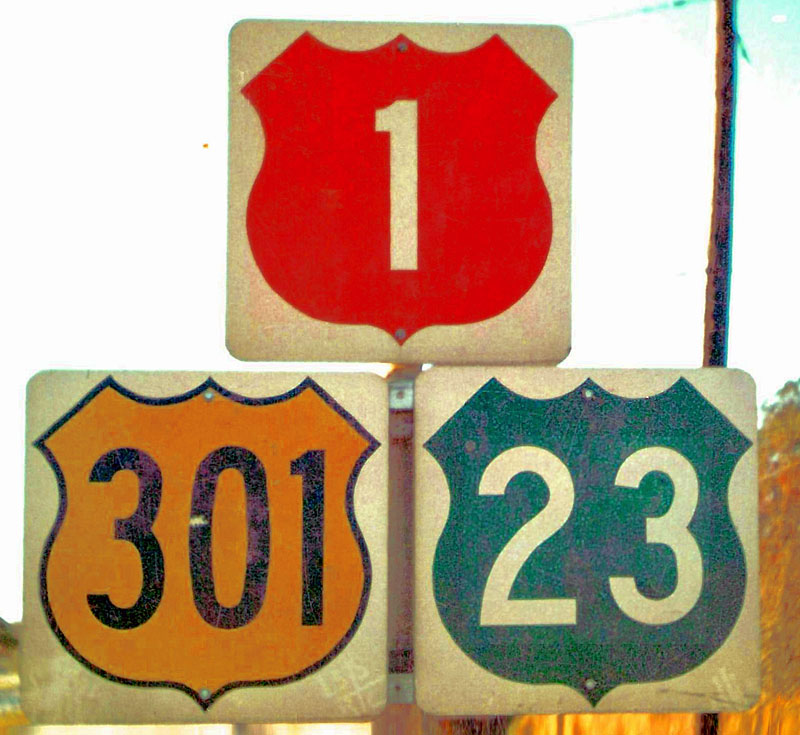 Florida - U.S. Highway 23, U.S. Highway 301, and U.S. Highway 1 sign.
