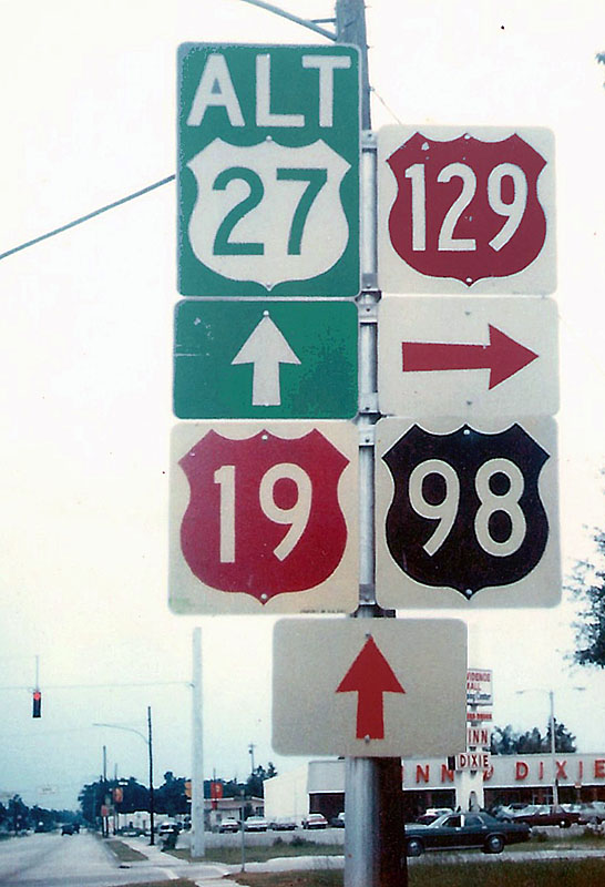 Florida - U.S. Highway 27, U.S. Highway 129, U.S. Highway 98, and U.S. Highway 19 sign.