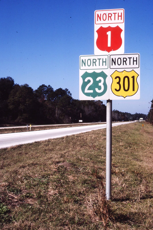Florida - U.S. Highway 1, U.S. Highway 23, and U.S. Highway 301 sign.