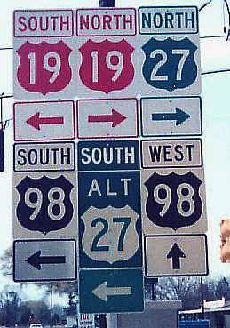 Florida - U.S. Highway 27, U.S. Highway 98, and U.S. Highway 19 sign.