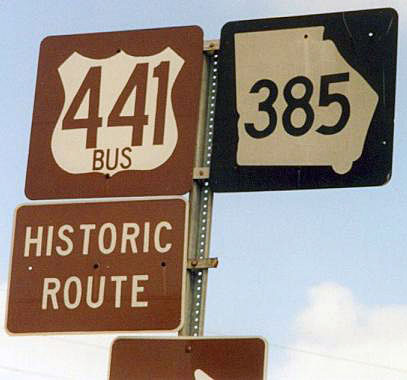 Georgia - State Highway 385 and business U. S. highway 441 sign.