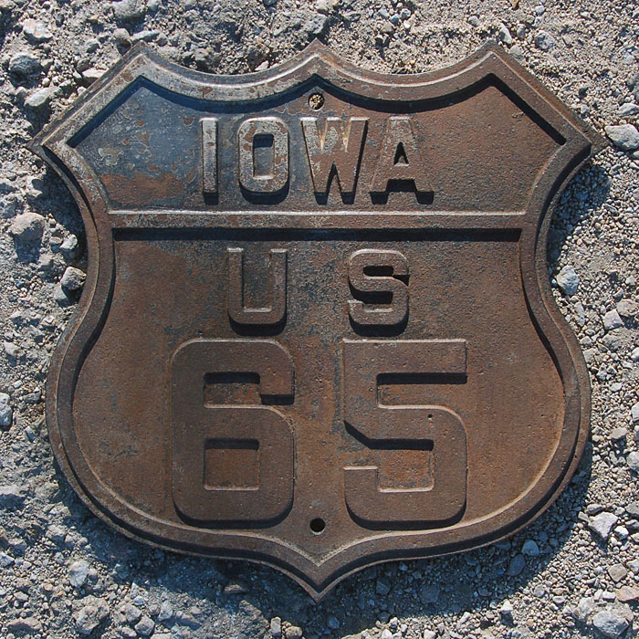 Iowa U.S. Highway 65 sign.