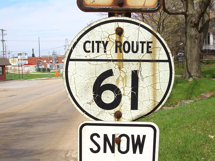 Iowa city route state highway 61 sign.