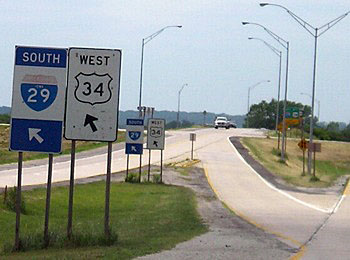 Iowa - U.S. Highway 34 and Interstate 29 sign.