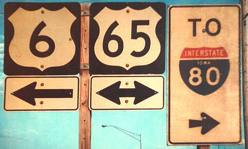 Iowa - Interstate 80, U.S. Highway 65, and U.S. Highway 6 sign.