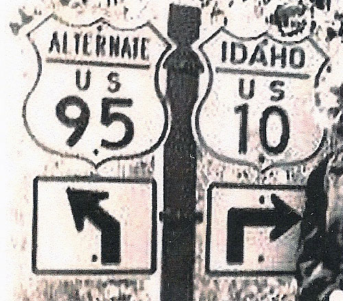 Idaho - U.S. Highway 10 and alternate U. S. highway 95 sign.