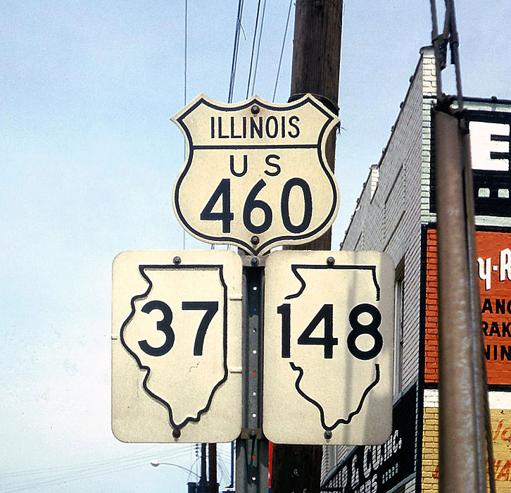 Illinois - State Highway 148, State Highway 37, and U.S. Highway 460 sign.