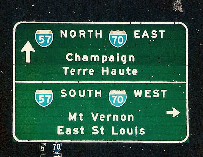 Illinois - Interstate 70 and Interstate 57 sign.