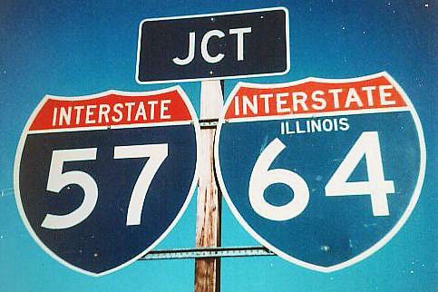 Illinois - Interstate 57 and Interstate 64 sign.