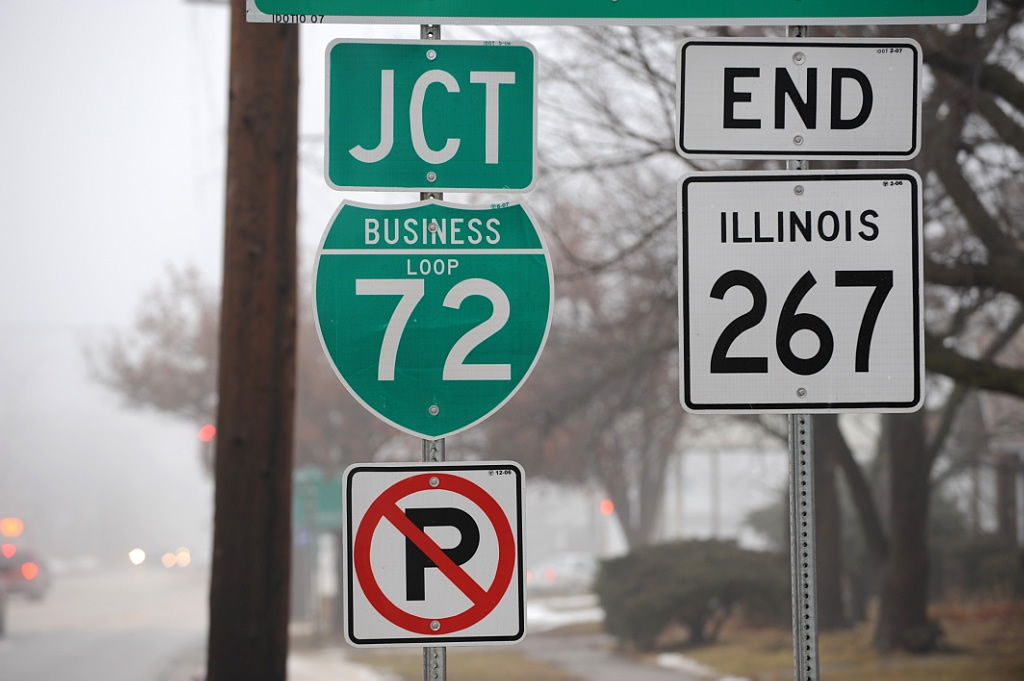 Illinois - State Highway 267 and business loop 72 sign.