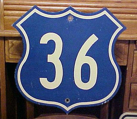 Indiana U.S. Highway 36 sign.