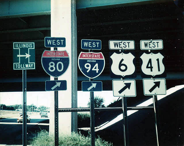 Indiana - Interstate 80, Interstate 94, U.S. Highway 41, and U.S. Highway 6 sign.